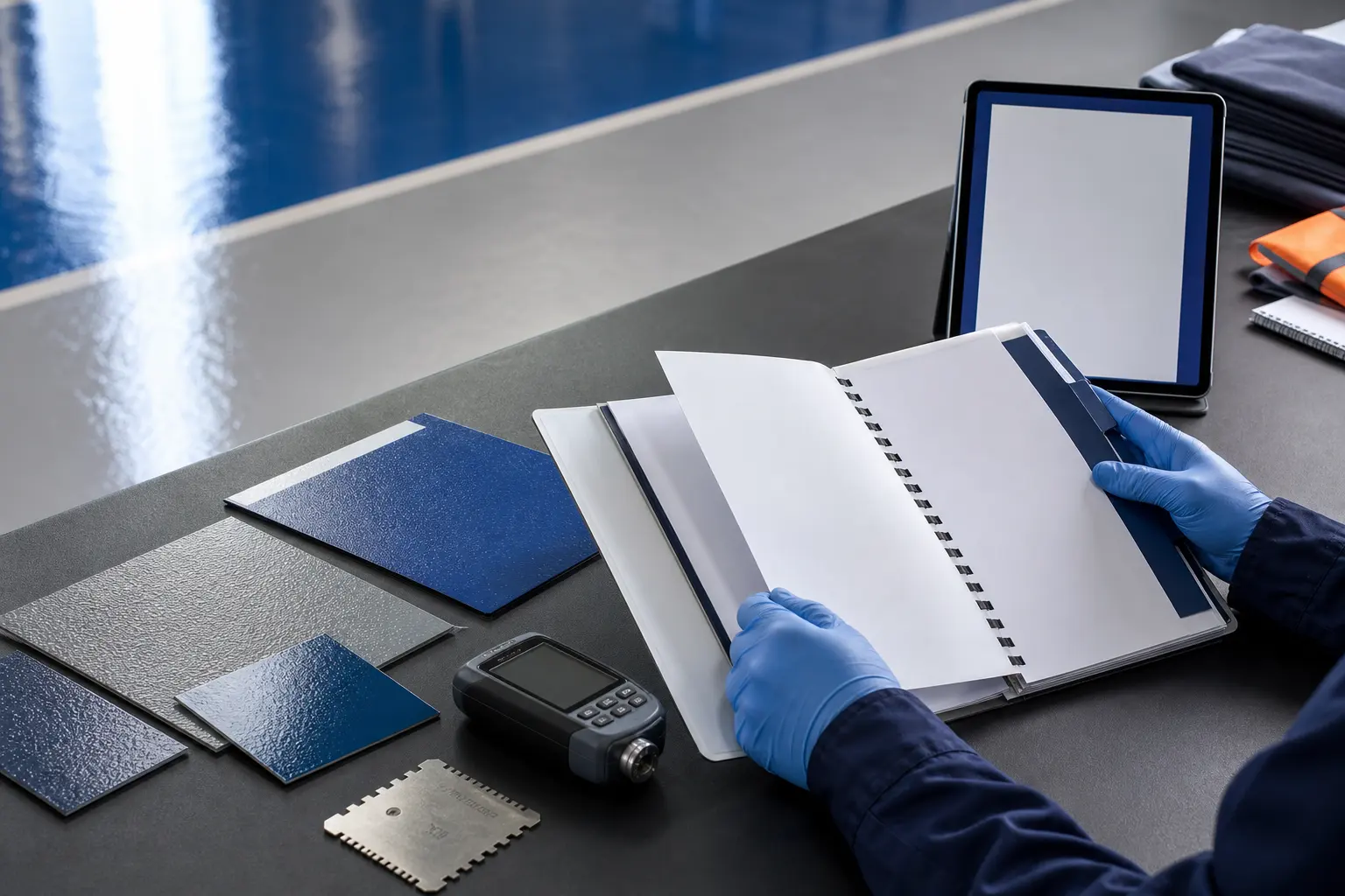 Technical review beside coating samples, measurement tools and public product documentation