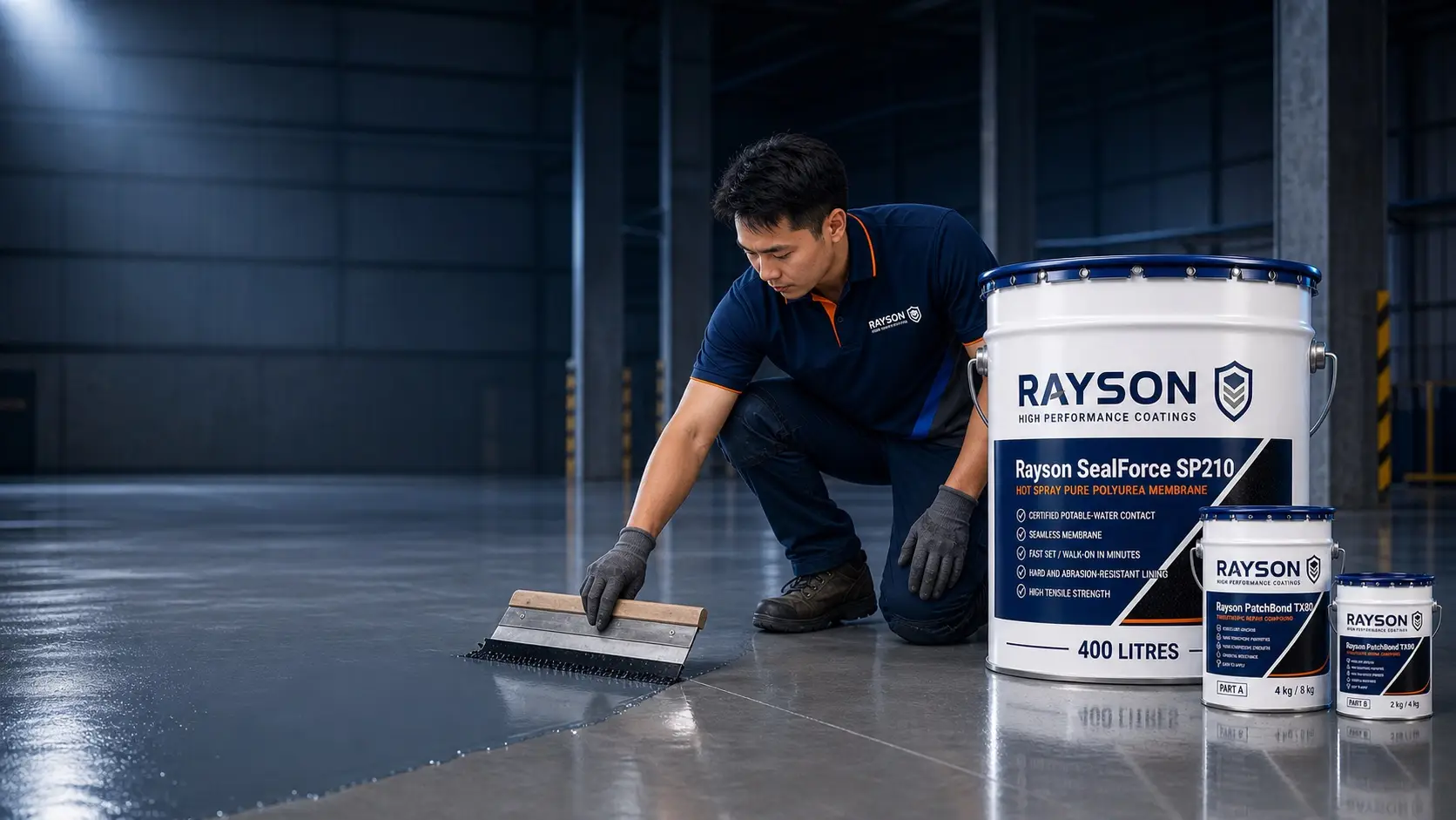 Rayson SiteForce applicator finishing a high-performance coating system